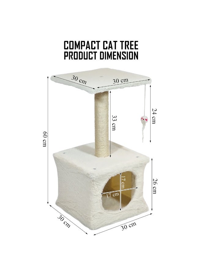 NNC PETS Cat tower with Scratch pole, Anti-scratch and Cat nail care post, 60 cm Protect furniture for Indoor cats and kittens, Small cat tree with Resting platform, Cozy Condo and Hanging Toy (Beige) - Image 2